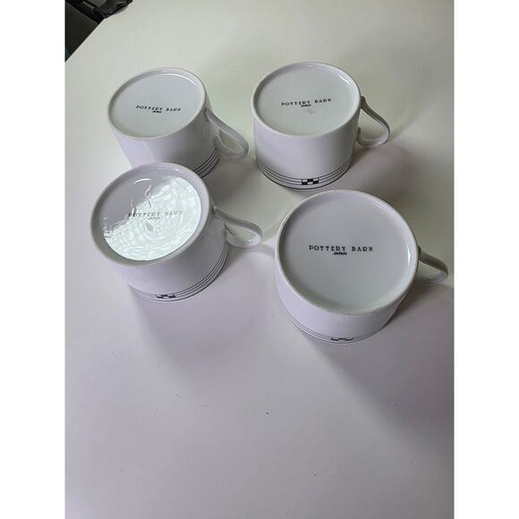 Set of 4 POTTERY BARN Japan White Black Checkered Porcelain Coffee Cup - Picture 8 of 10